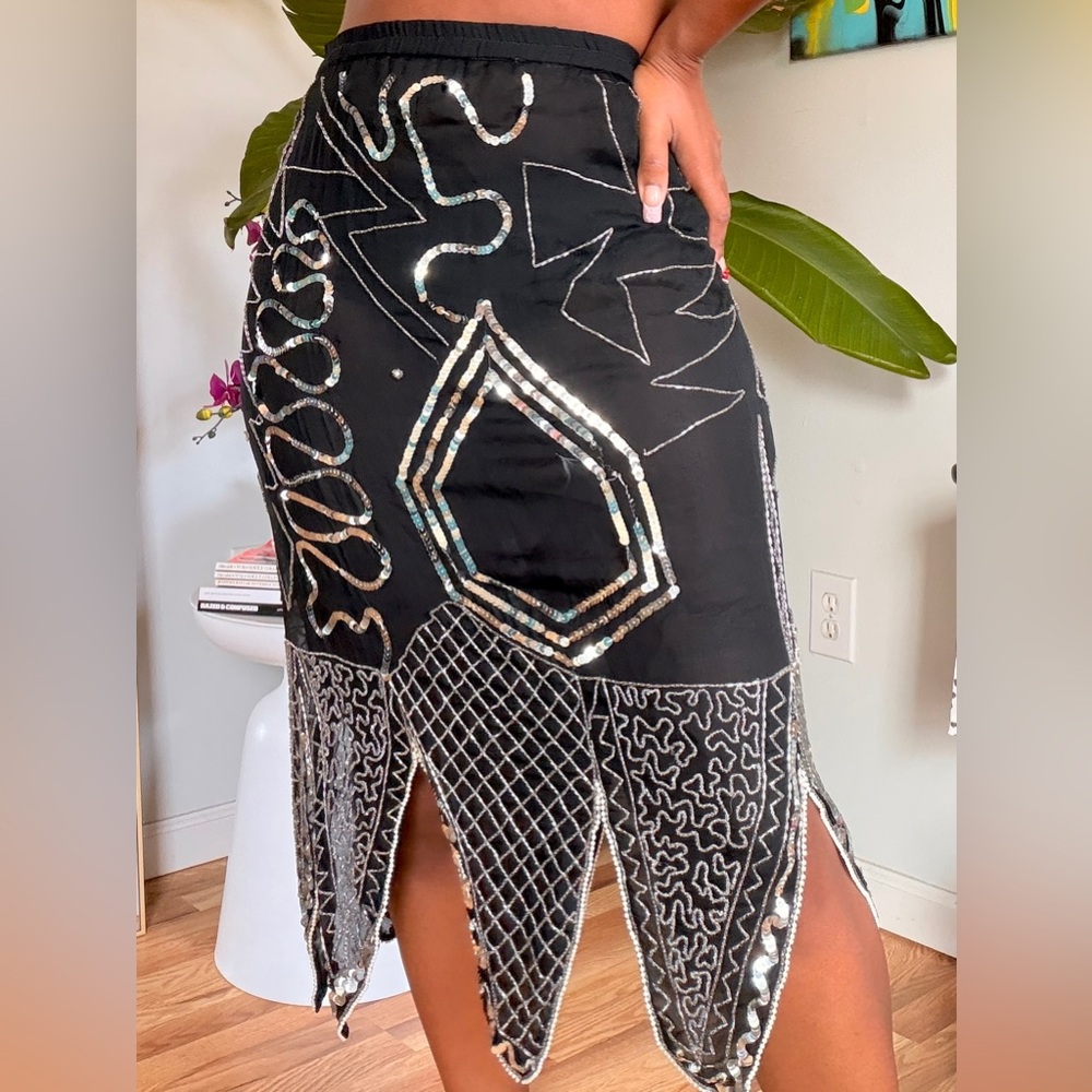 Black Vintage Sequin Embellished Skirt